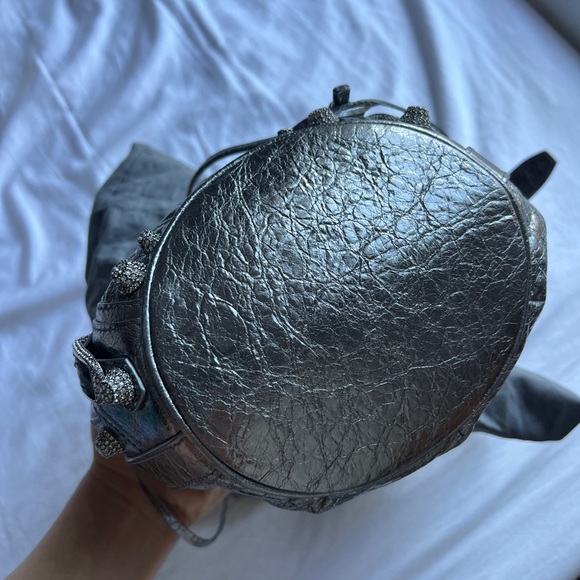 BNWT Balenciaga Agneau Le Cagole XS Bucket Bag Rhinestones Metallic Silver - Picture 10 of 11